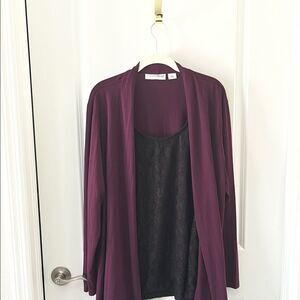 Sag Harbor Woman  Purple Open Front Cardigan with Black Lace Tank  NWT 1X